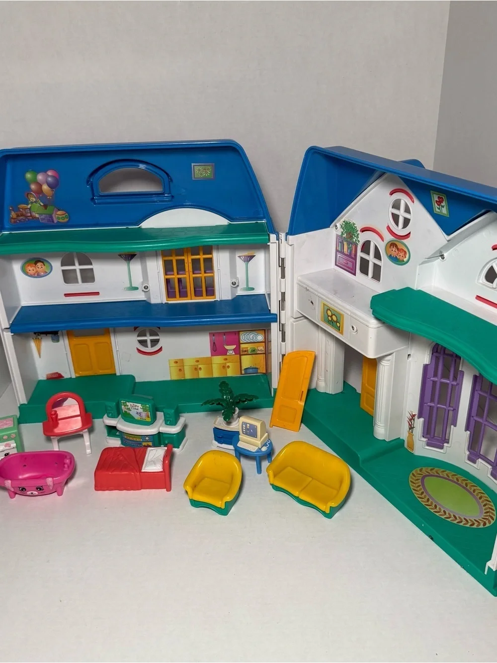 Vintage Keenway My Happy Family Fold Out Doll House with Furniture